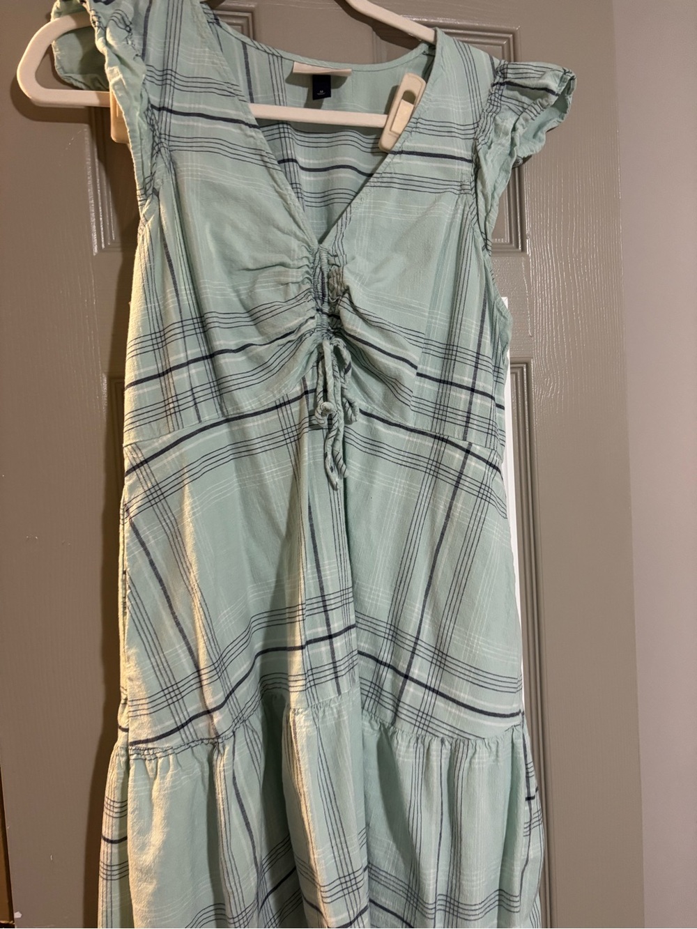 Universal Thread Mint Plaid Tiered Maxi Dress with Front Drawstring